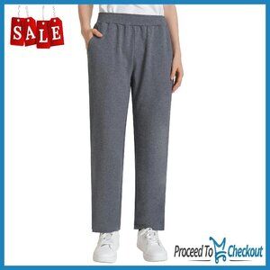 Petite Elastic Waist Cotton Pants 25.36" Inseam Straight Leg